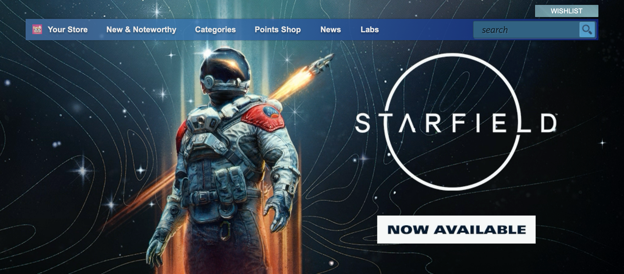 Screenshot of the Steam home page, featuring Starfield